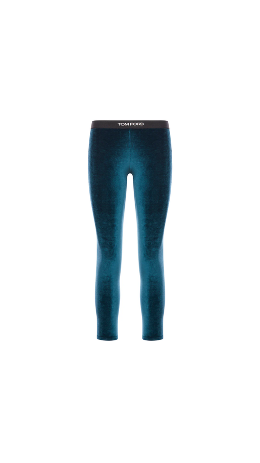 Stretch Velvet Leggings - Aqua Green