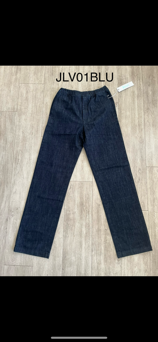 Drawstring Jeans with Embroidered Logo - Dark Blue