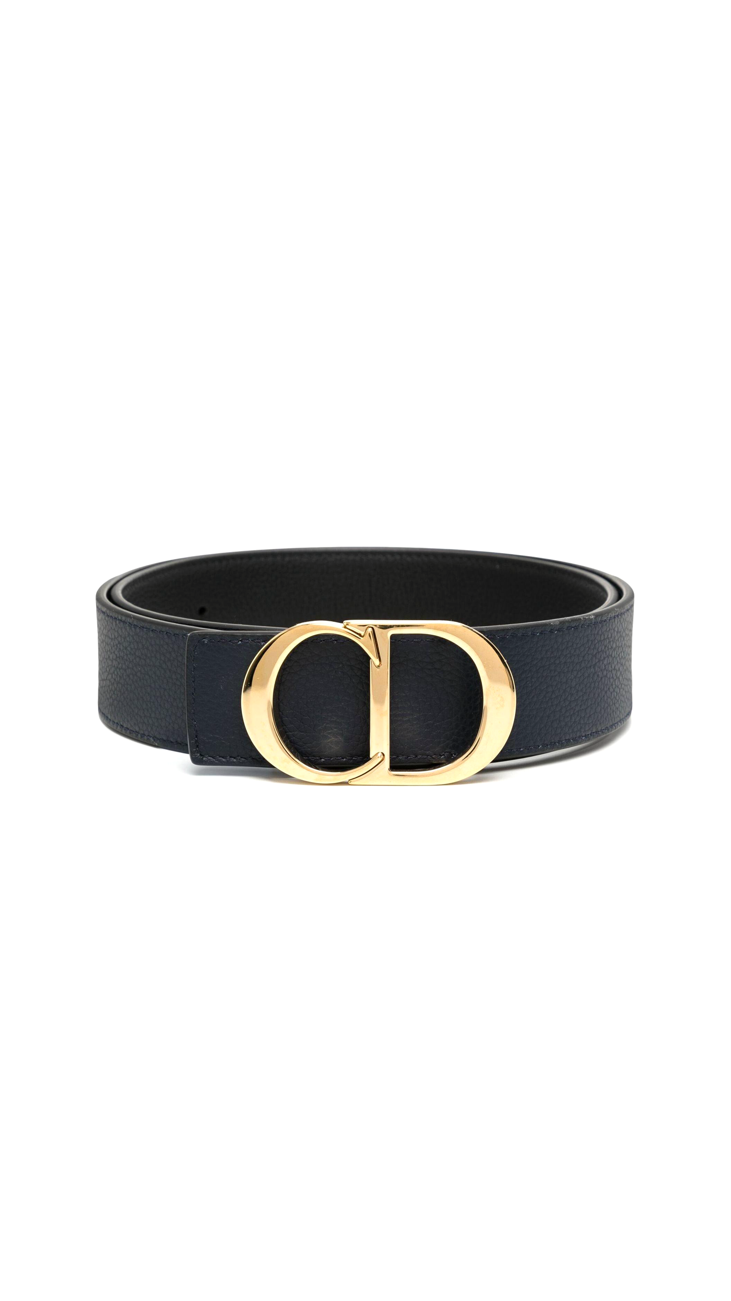 CD Buckle Reversible Leather Belt - Navy\Black