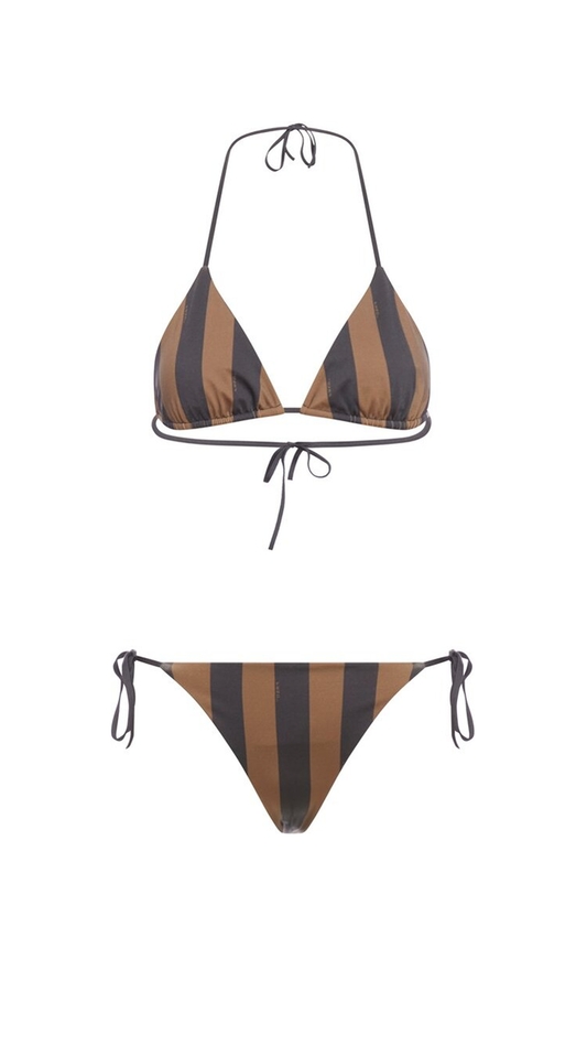 Reversible Striped Bikini Set - Brown