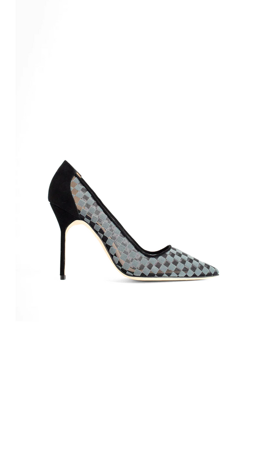 Mesh Checkered Pumps - Black