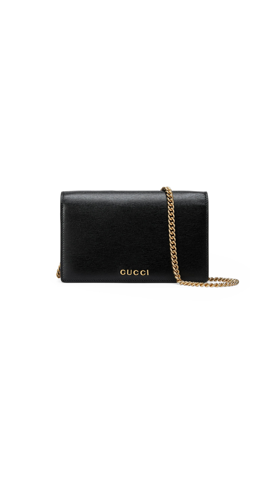 Chain Wallet With Gucci Script - Black