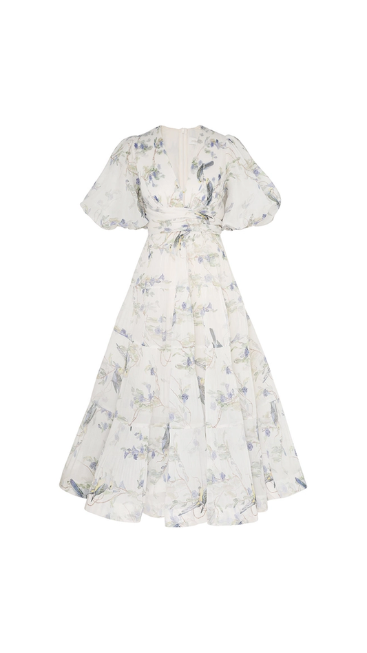 Pleated Midi Dress - Blue Birds