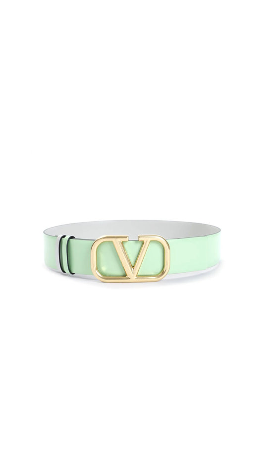 Reversible Vlogo Leather Belt - Green \ Light Grey