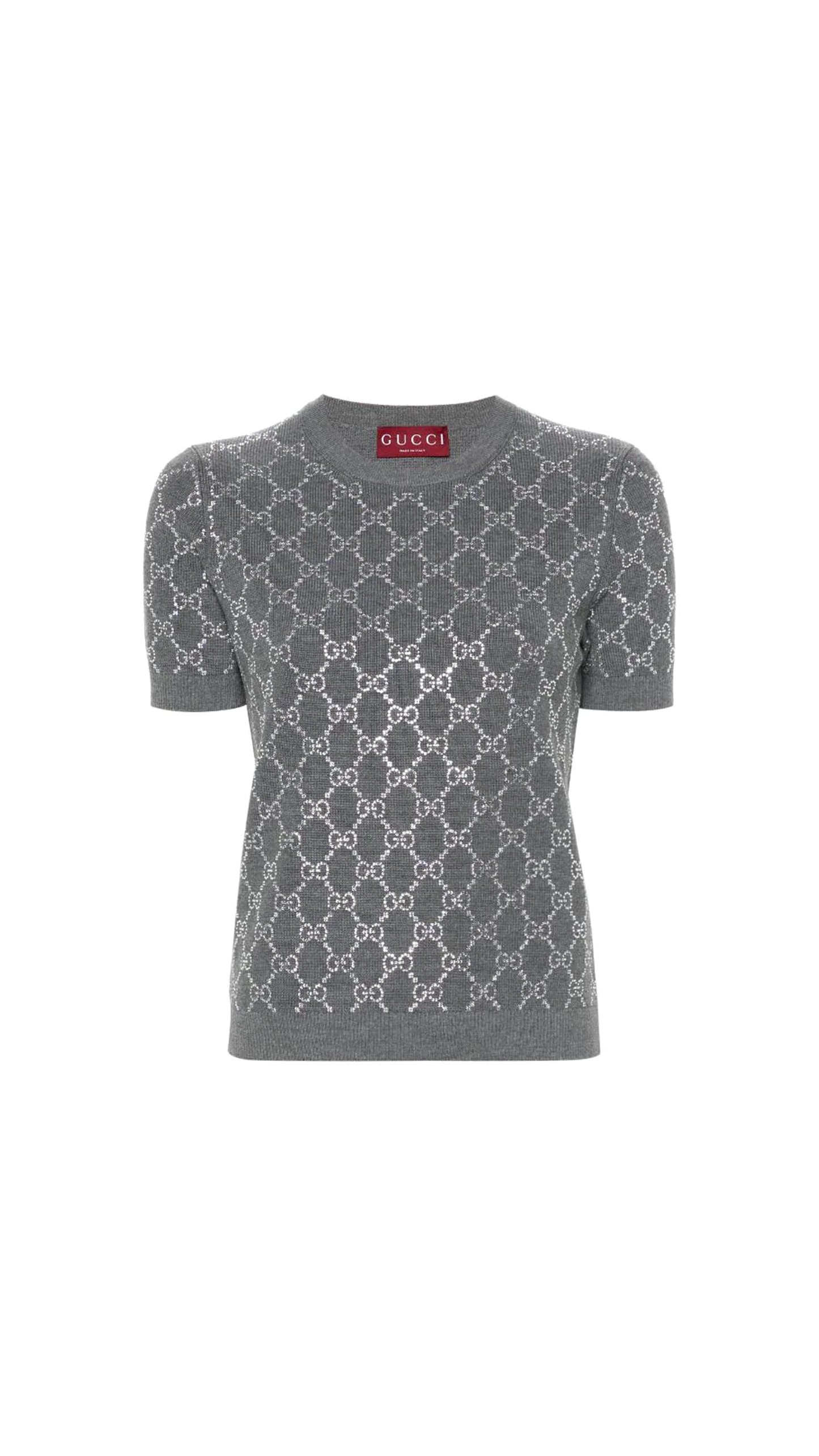 GG Wool Jumper with Rhinestones - Grey