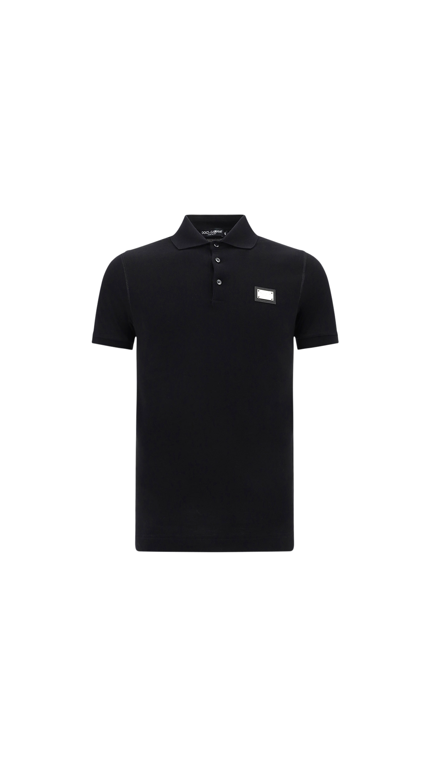 Cotton Piqué Polo-shirt With Branded Tag - Black