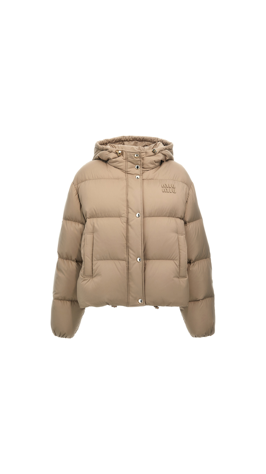Logo Embroidered Down Jacket - Beige