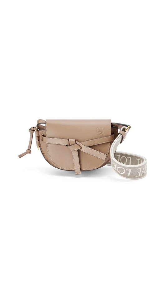 Mini Gate Dual Bag in Soft Calfskin and Jacquard - Sand