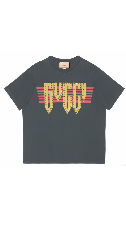 Men's Cotton Jersey T-Shirt with Gucci Print - Black