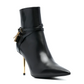 Leather Padlock Ankle Boots - Black