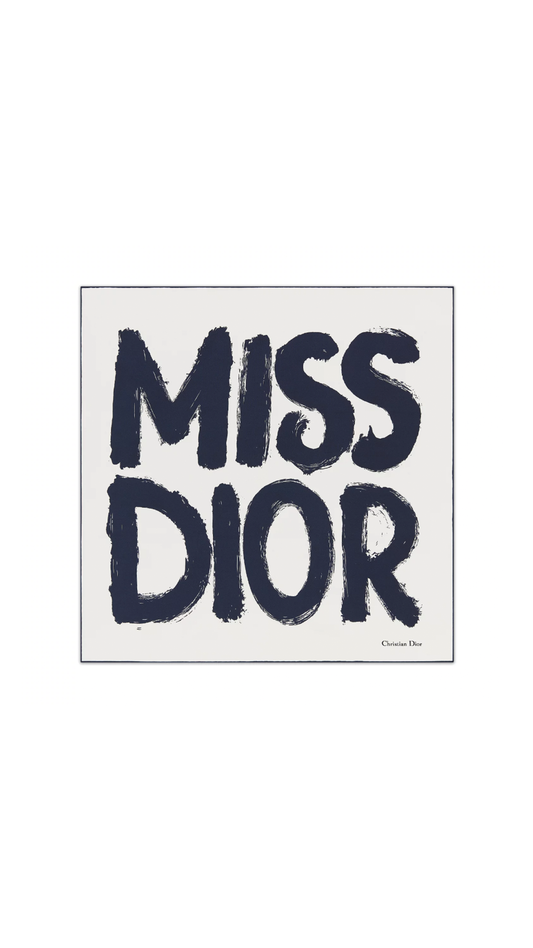 Miss Dior Graffiti 70 Square Scarf - White/Navy Blue