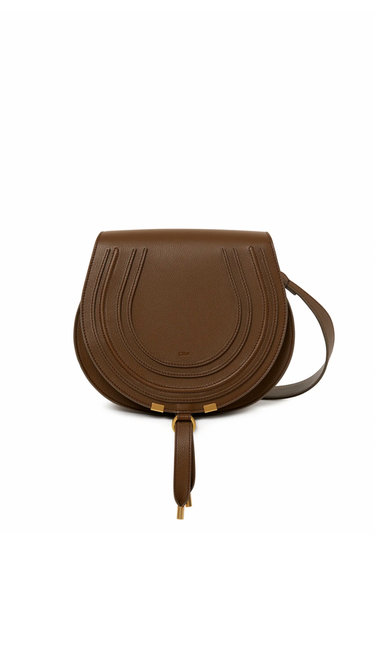 Marcie Saddle Bag in Grained Leather - Dark Khaki