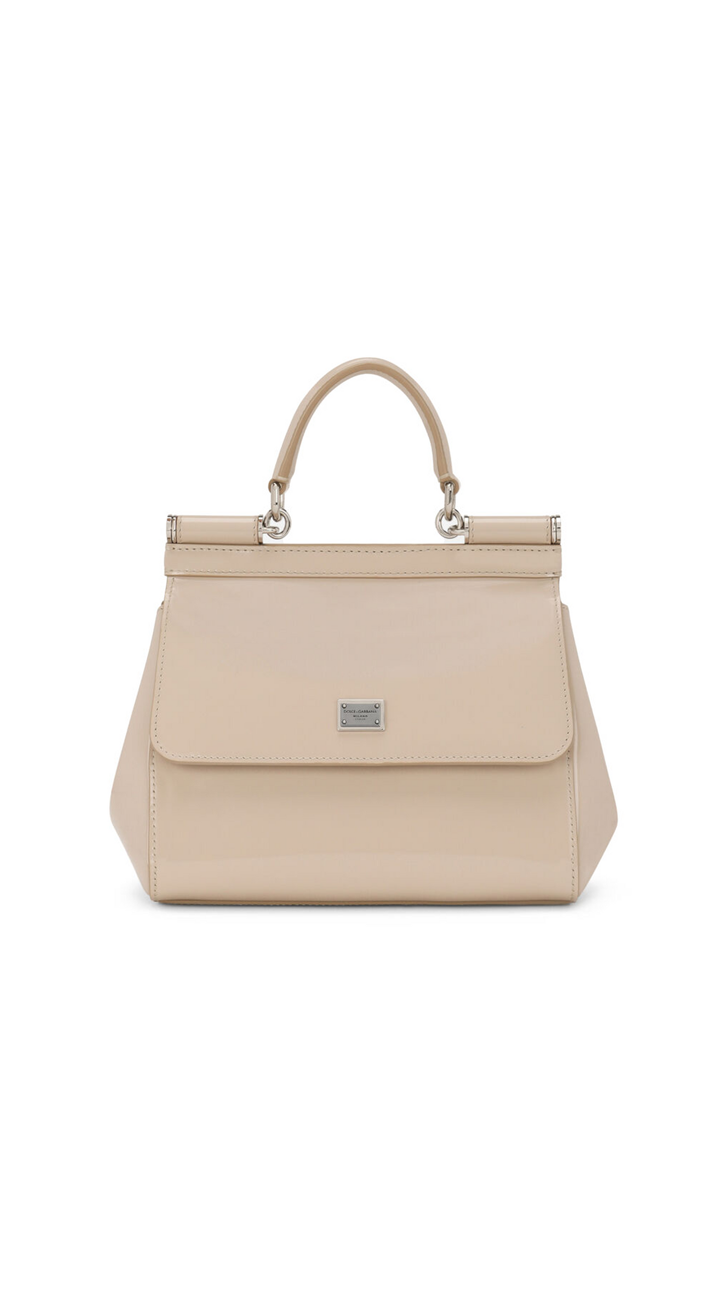Small Sicily Bag in Polished Calfskin - Beige