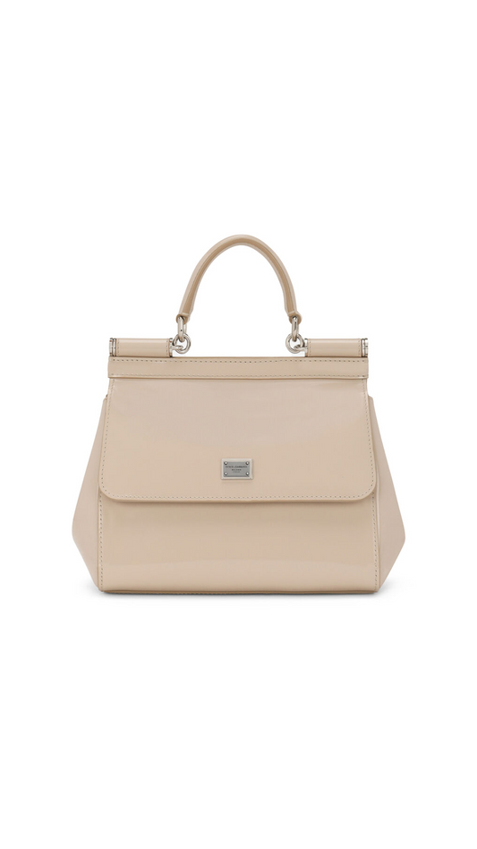Small Sicily Bag in Polished Calfskin - Beige