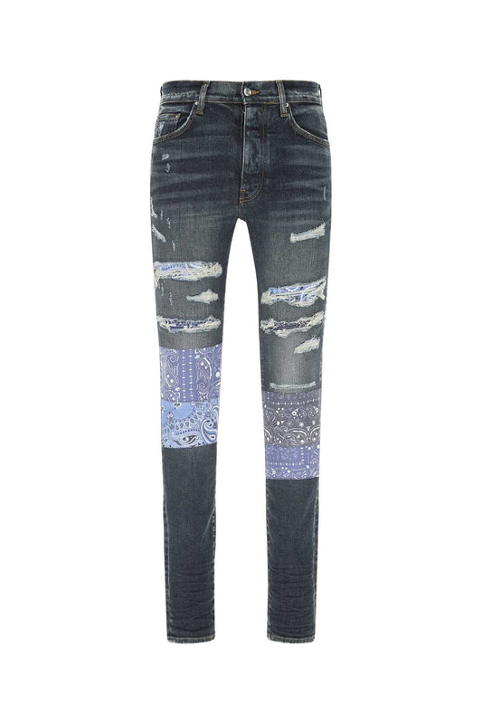 Amiri Bandana-Print Distressed Low-Rise Jeans