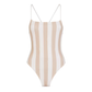 Brown Lycra Reversible Swimsuit - White/Beige