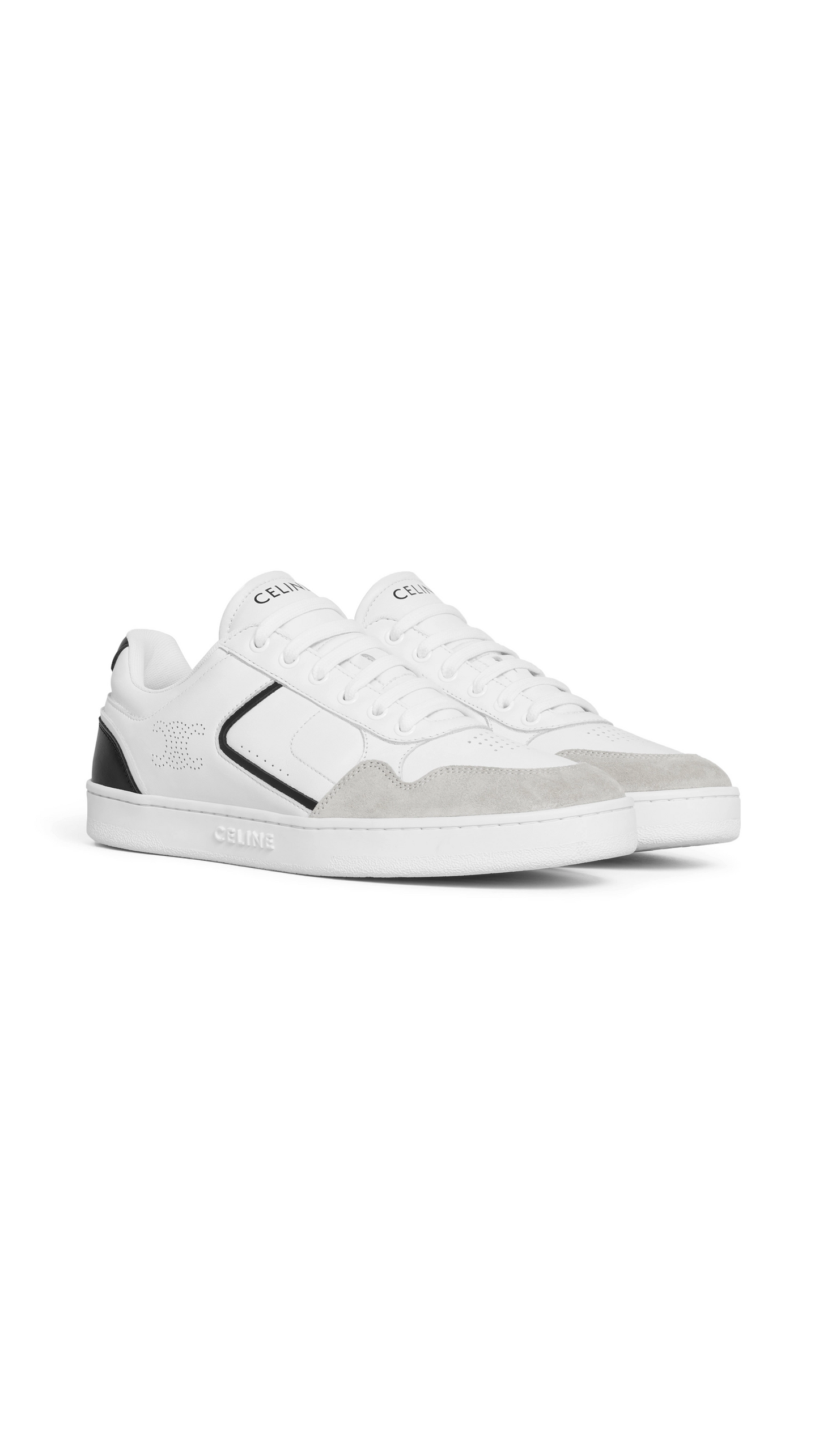 CT-10 Low Sneaker in Calfskin and Suede - Optical White/Grey/Black