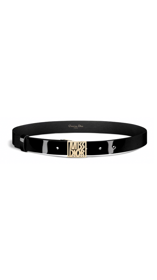 Miss Dior Patent Calfskin Belt - Black