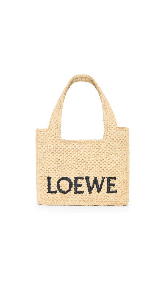 Mini LOEWE Font Tote in Raffia - Natural