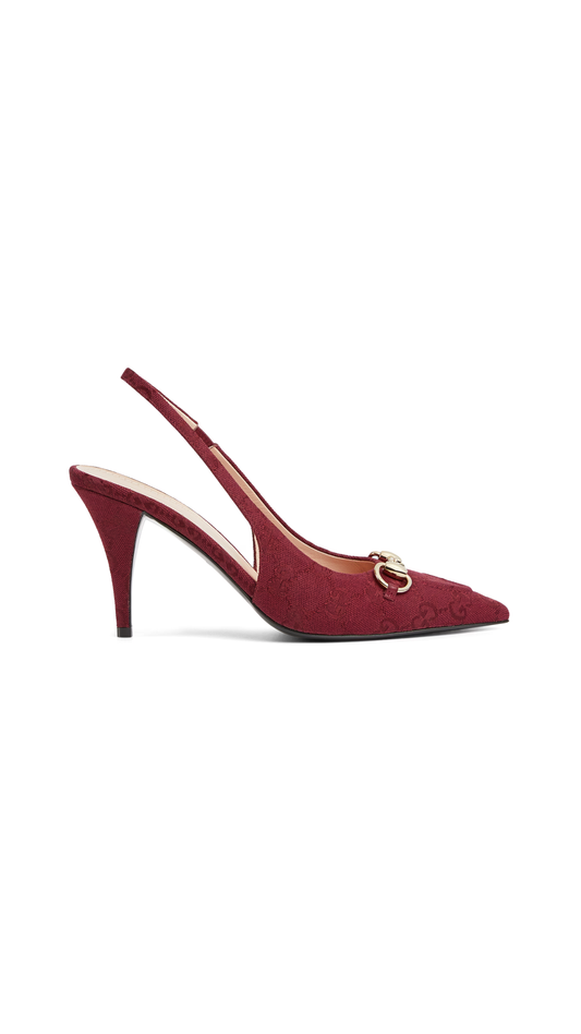 GG Canvas Slingback Pumps - Rosso Ancora