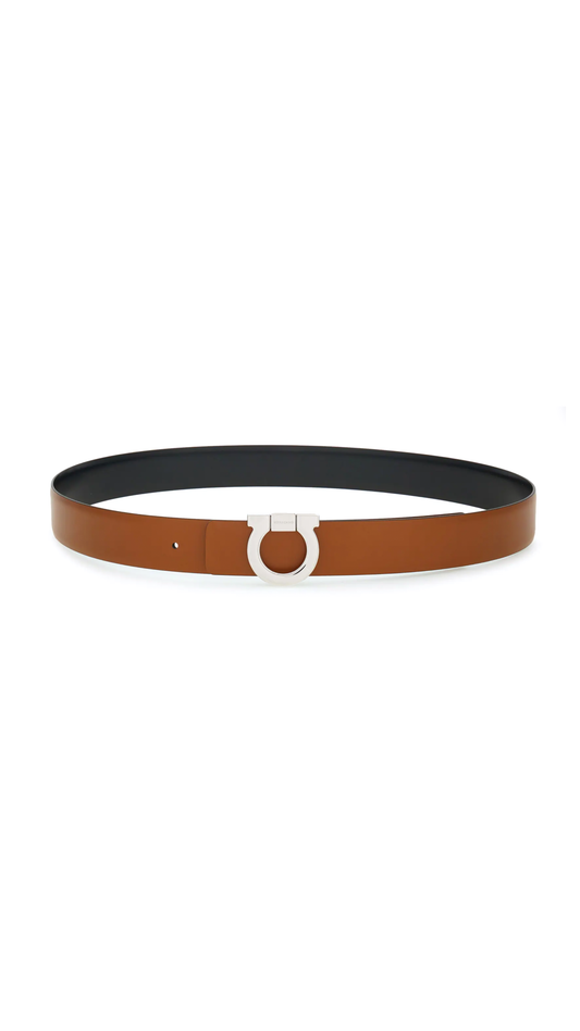 Fixed Reversible Gancini Belt - Dark Leather/Black