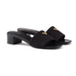 Embroidered Heeled Fabric Slides - Black