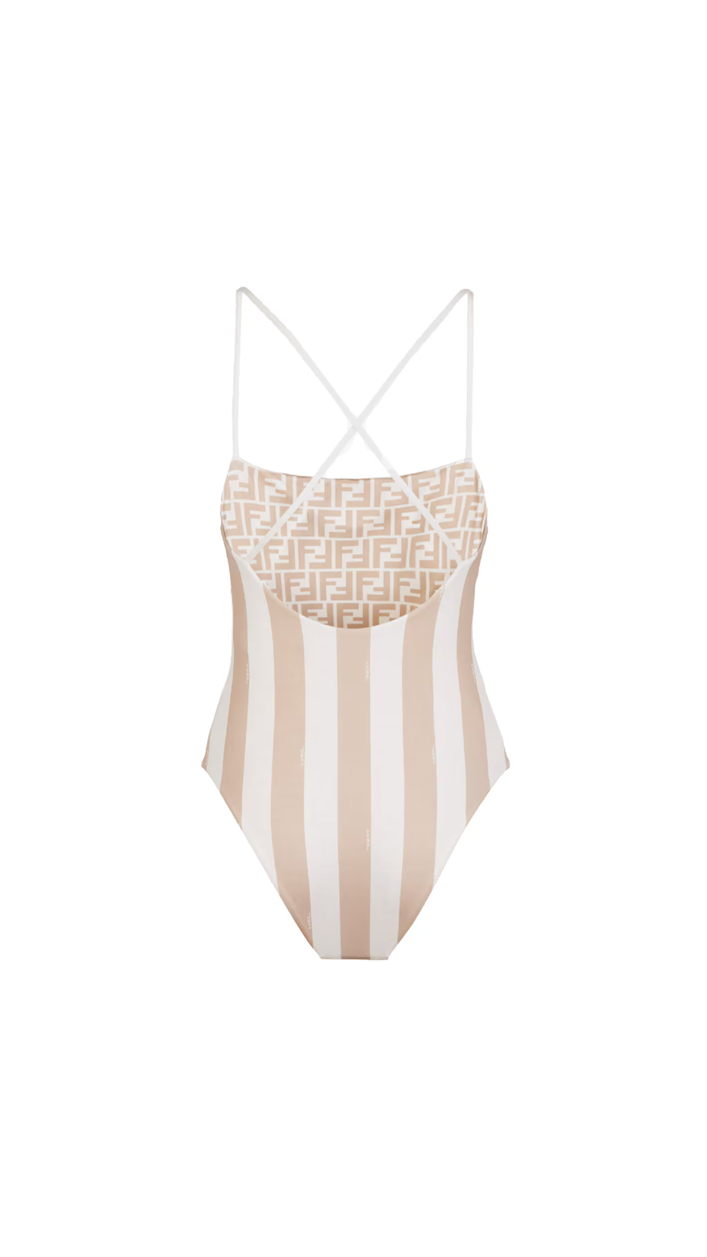 Brown Lycra Reversible Swimsuit - White/Beige