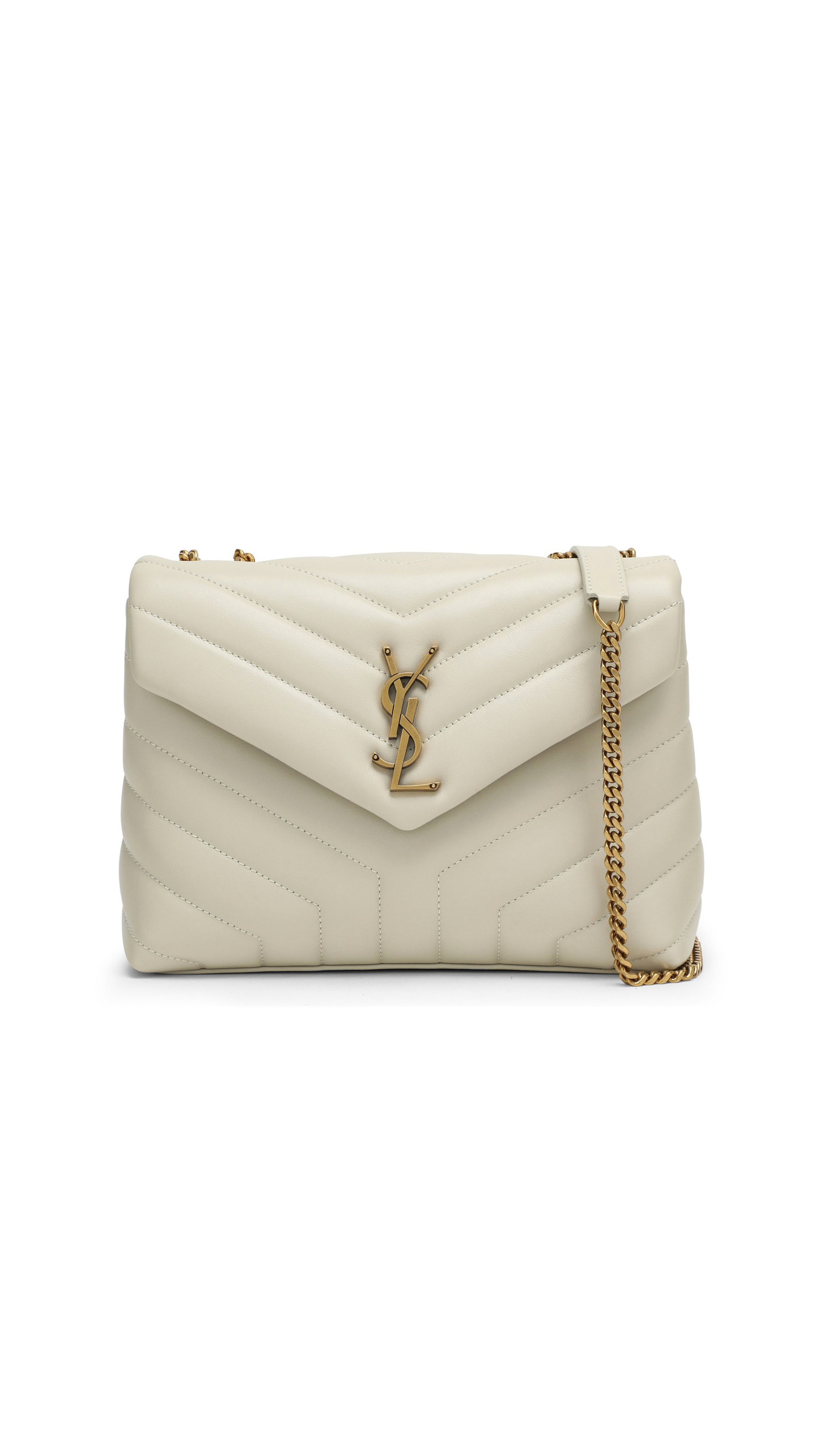 Loulou Small Chain Bag in Quilted "Y" Leather - Blanc Vintage