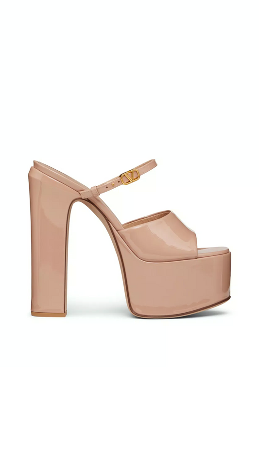 Tan-go Platform Patent Leather Slide 155MM - Rose Cannelle