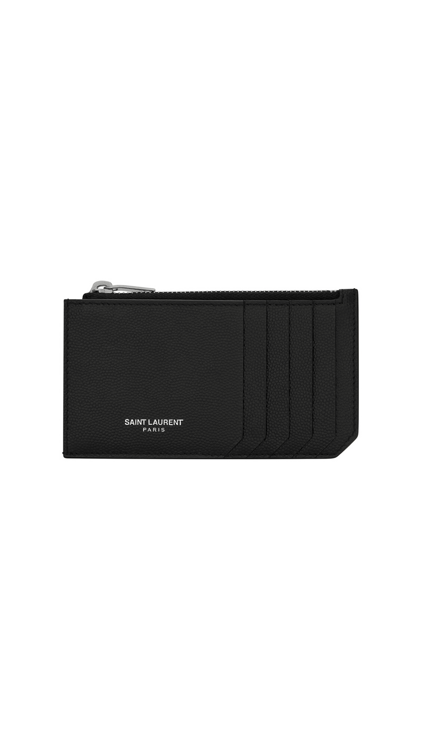 Fragments Zipped Card Case in Grain de Poudre Embossed Leather - Black