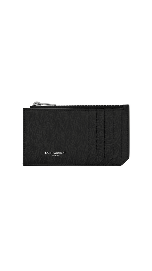 Fragments Zipped Card Case in Grain de Poudre Embossed Leather - Black