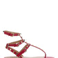 Rockstud Sandal in Calfskin Leather - Red