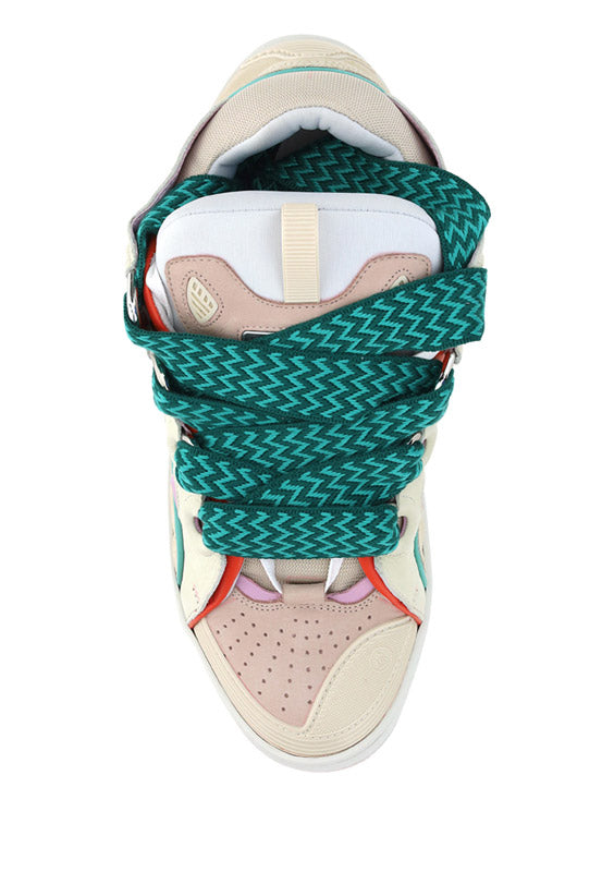 Leather Curb Sneakers - Pink / Turquoise