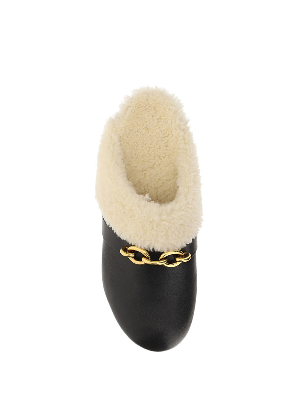 Le Maillon Clogs in Smooth Leather and Shearling - Noir
