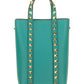 Rockstud Calfskin Leather Pouch With Chain - Marine Green