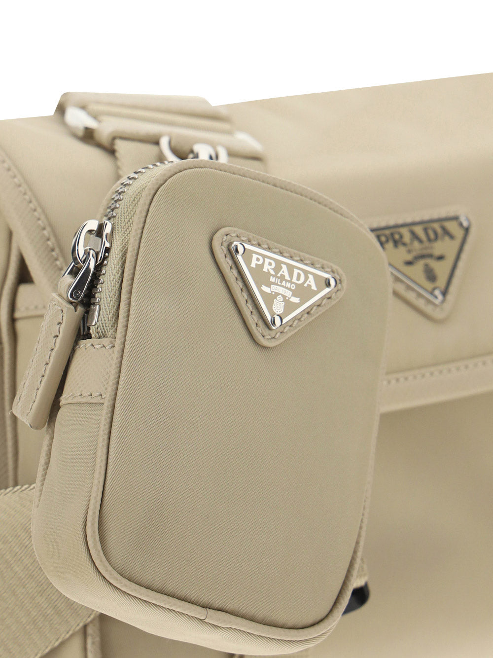 Re-Nylon and Saffiano Leather Shoulder Bag - Beige