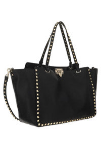 Medium Grainy Calfskin Rockstud Bag - Black