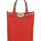 Rockstud Grainy Calfskin Small Tote - Red