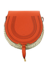 Small Marcie Cross-body Basket in Hand-Braided Raffia & Small Grain Calfskin - Rusted Orange
