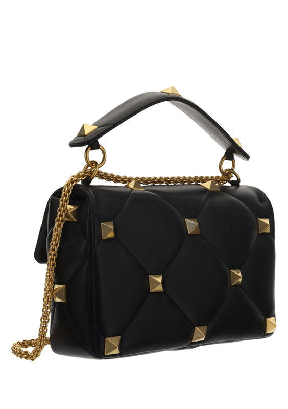 Large Roman Stud the Shoulder Bag in Nappa With Chain - Black