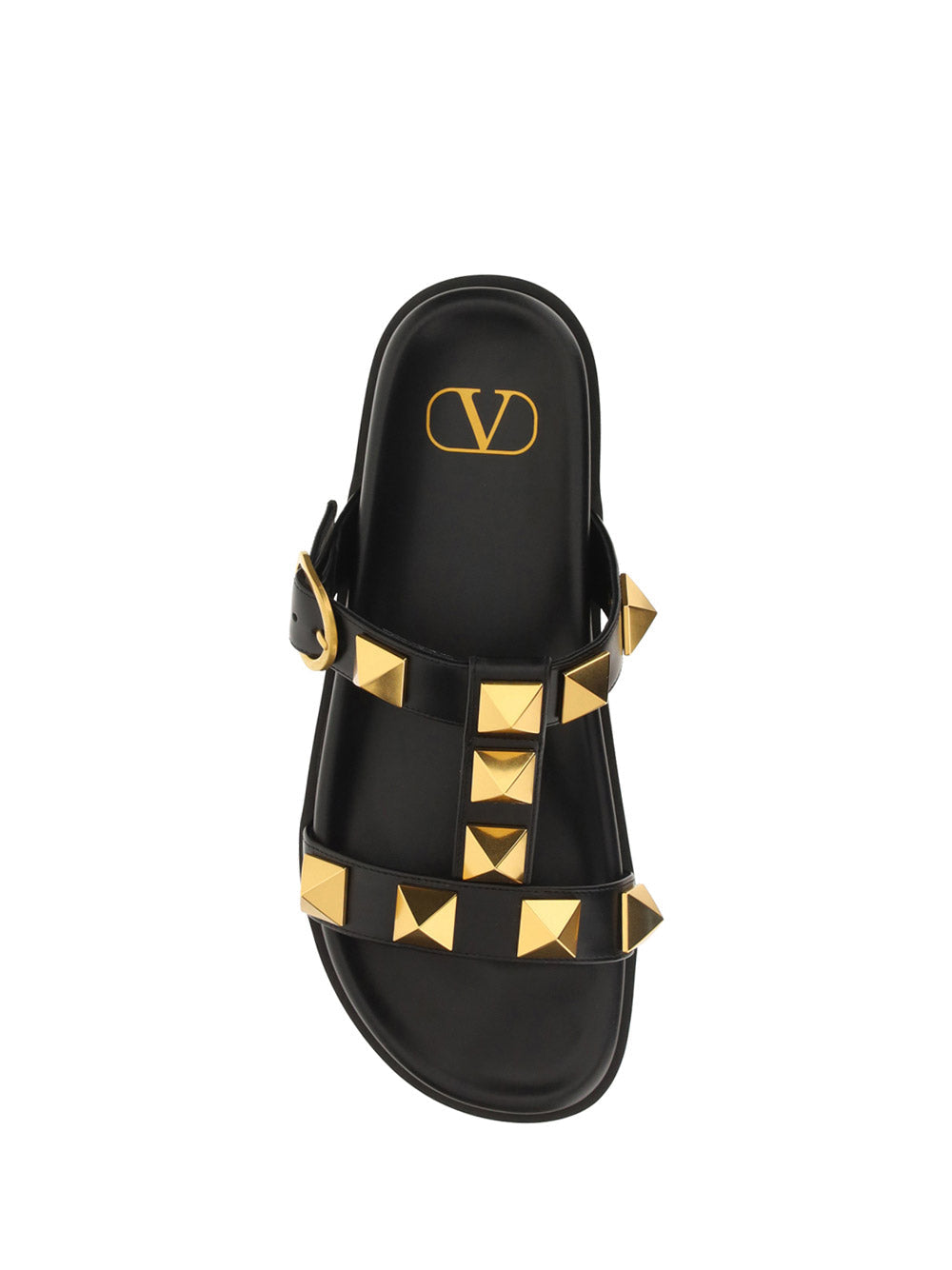 Roman Stud Slide Sandal In Calfskin - Black
