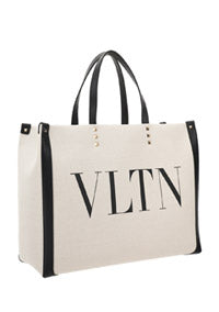 Small VLTN Print Canvas Tote Bag - Ivory