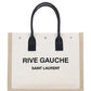 Rive Gauche Small Tote Bag in Linen and Leather - Greige  / Black / Neutral