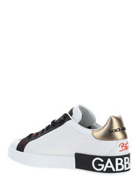 Portofino Sneakers In Printed Nappa Calfskin With Patch - White.