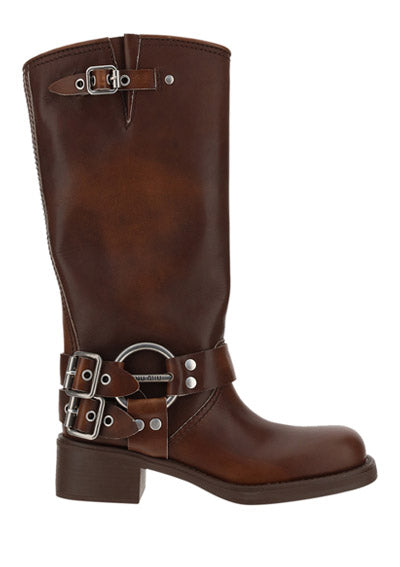 Buckled Knee-high Boots - Brown