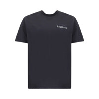 Cotton T-shirt with Small Balmain Paris Logo - Black