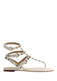 Rockstud Calfskin Flat Flip-Flop Sandal - Light Ivory