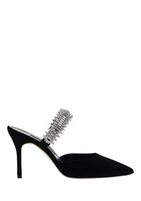 Lutara Velvet Crystal Embellished Mules - Black