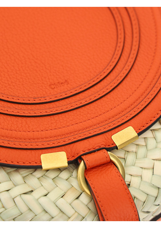Small Marcie Cross-body Basket in Hand-Braided Raffia & Small Grain Calfskin - Rusted Orange