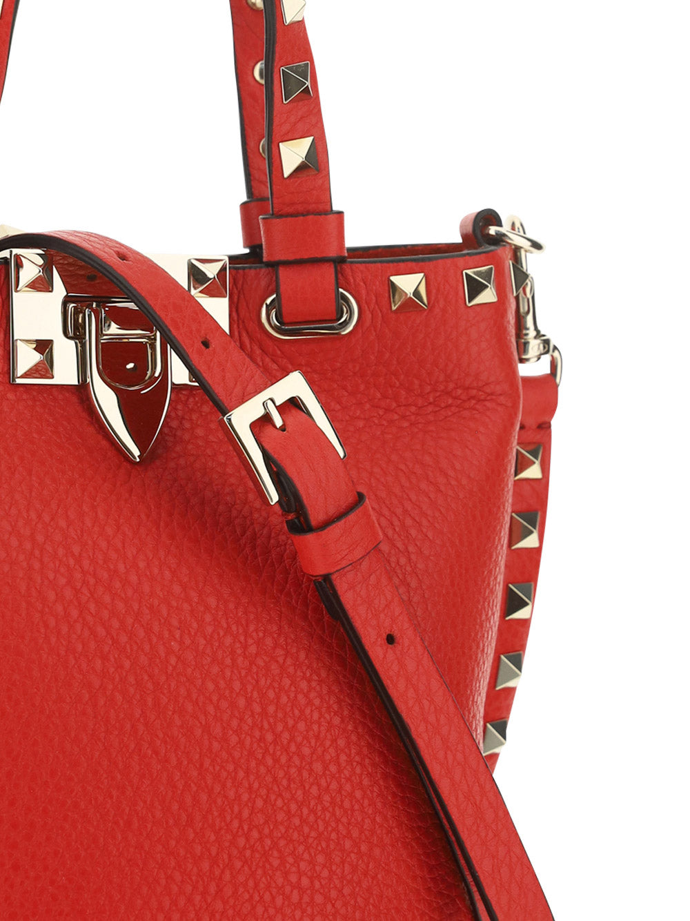 Rockstud Grainy Calfskin Small Tote - Red